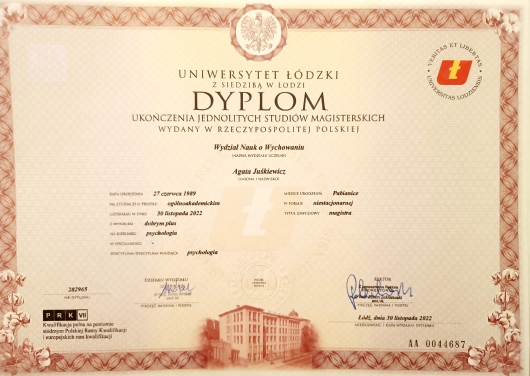 Dyplom ukończenia studiów magisterskich, Uniwersytet Łódzki